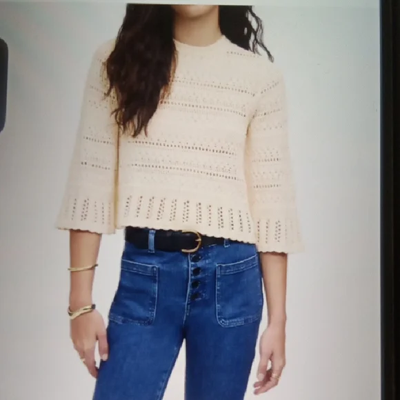 Madewell Scalloped Trim Sweater Croche Baloon Sleeves 2025 Womens Small - Picture 1 of 11